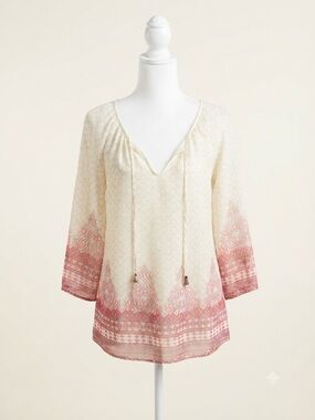 Maurices Cream Boho Tunic with Pink Embroidered Hem
